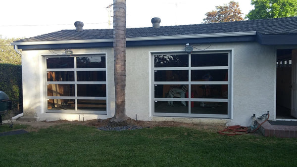 Full View Modern Anodized Aluminum & Clear Tempered Glass Garage Door