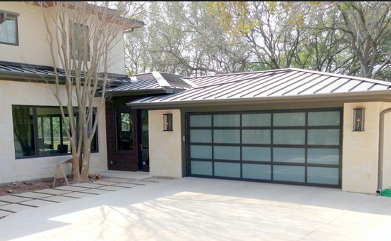 Contemporary Aluminum & White Laminate (Privacy) Glass Garage Door