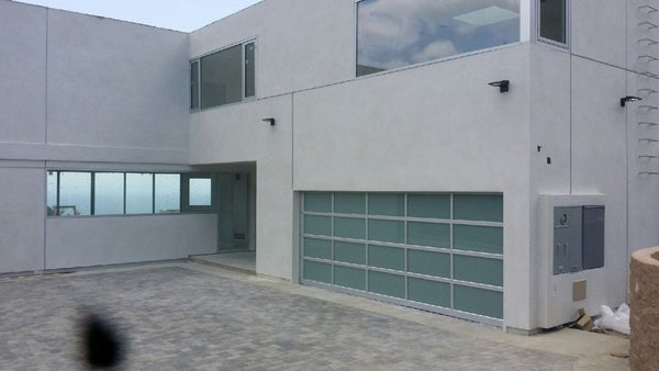 Contemporary Aluminum & White Laminate (Privacy) Glass Garage Door