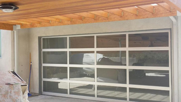 Full View Modern Anodized Aluminum & Clear Tempered Glass Garage Door