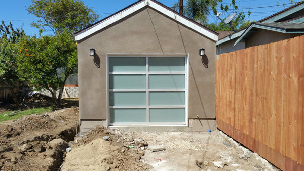 Contemporary Aluminum & White Laminate (Privacy) Glass Garage Door