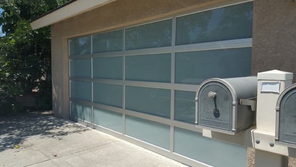 Contemporary Aluminum & White Laminate (Privacy) Glass Garage Door