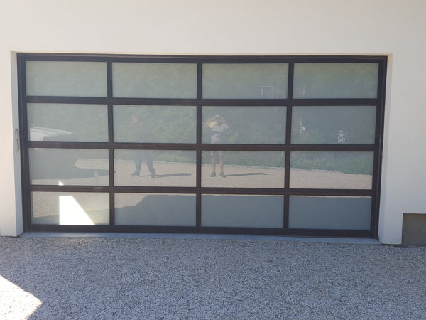 Contemporary Aluminum & White Laminate (Privacy) Glass Garage Door