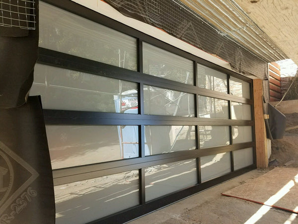 Contemporary Aluminum & White Laminate (Privacy) Glass Garage Door