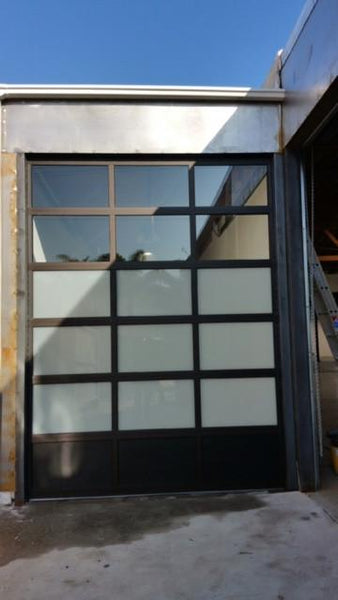 Contemporary Aluminum & White Laminate (Privacy) Glass Garage Door