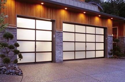 Contemporary Aluminum & Frosted Tempered (Privacy) Glass Garage Door