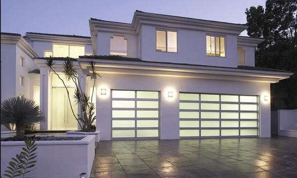 Contemporary Aluminum & White Laminate (Privacy) Glass Garage Door