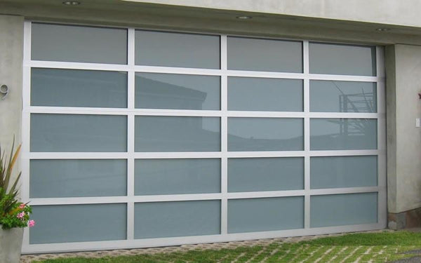 Contemporary Aluminum & White Laminate (Privacy) Glass Garage Door