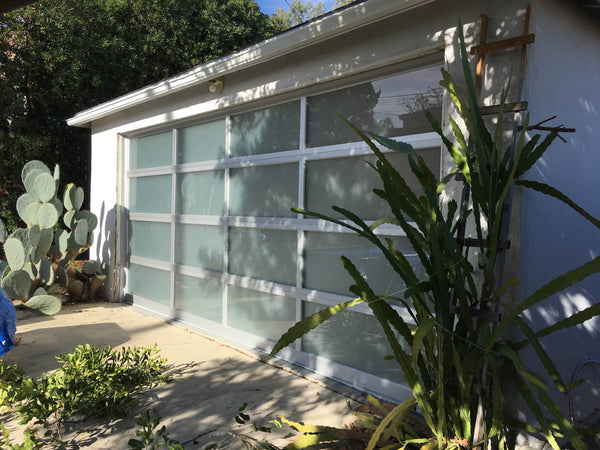 Contemporary Aluminum & White Laminate (Privacy) Glass Garage Door