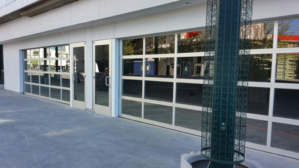 Full View Modern Anodized Aluminum & Clear Tempered Glass Garage Door