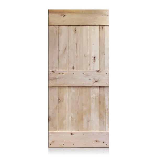 Pablo - Rustic Unfinished 2-Panel V-Groove Knotty Alder Barn Door (Free Shipping)