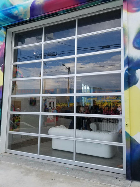 Contemporary Aluminum & Clear Tempered Glass Garage Door