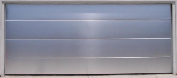Grand - Modern Style Custom Wood Garage Door with Brushed Aluminum Overlay