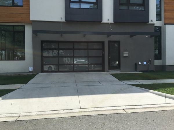 Contemporary Aluminum & Frosted Tempered (Privacy) Glass Garage Door