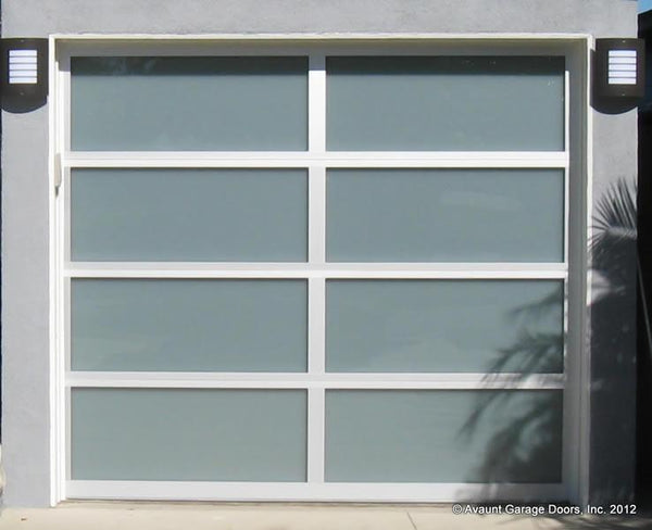 Contemporary Aluminum & White Laminate (Privacy) Glass Garage Door
