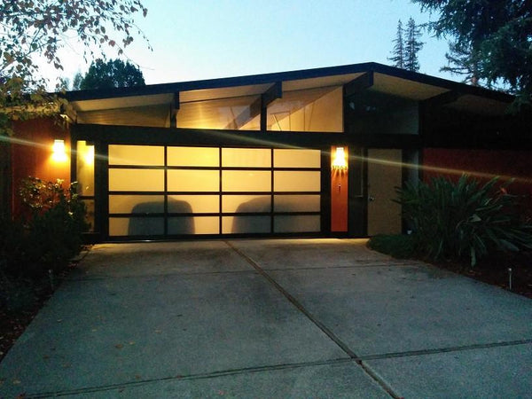 Contemporary Aluminum & White Laminate (Privacy) Glass Garage Door