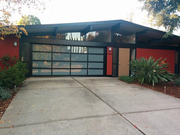 Contemporary Aluminum & White Laminate (Privacy) Glass Garage Door