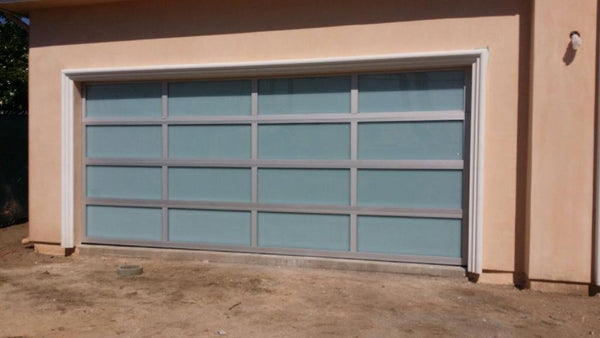 Contemporary Aluminum & White Laminate (Privacy) Glass Garage Door