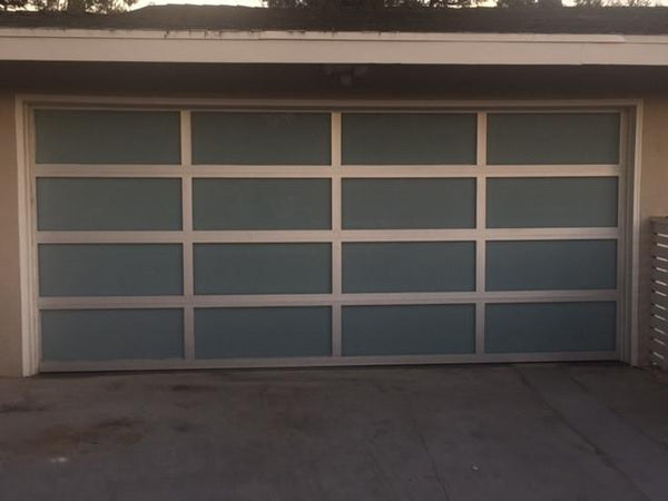 Contemporary Aluminum & White Laminate (Privacy) Glass Garage Door