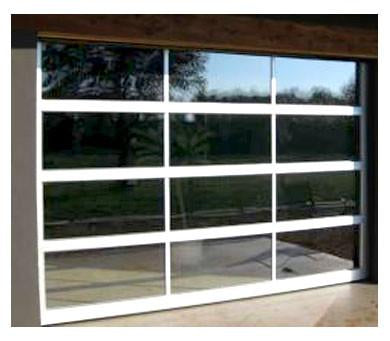 Full View Modern Anodized Aluminum & Clear Tempered Glass Garage Door