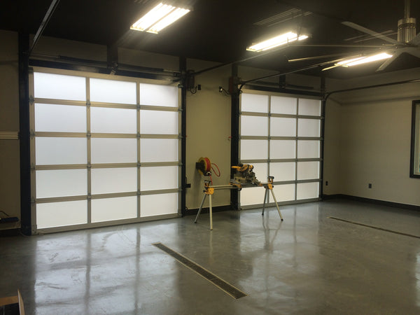 Contemporary Aluminum & Frosted Tempered (Privacy) Glass Garage Door