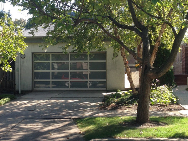 Contemporary Aluminum & White Laminate (Privacy) Glass Garage Door