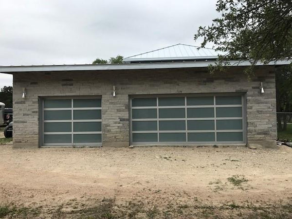 Contemporary Aluminum & White Laminate (Privacy) Glass Garage Door